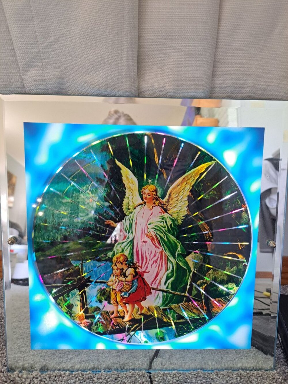 Guardian Angel LED Lighted Wall Art Holographic Motion Moving Picture Religious